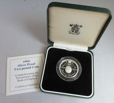 1994 £2 TERCENTENARY OF THE BANK OF ENGLAND SILVER PROOF TWO POUND COIN BOXED