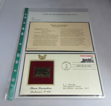 1994 USA STEAM LOCOMOTIVES BUCHANANS NO 999 GOLD PLATED 29C STAMP COVER FDC