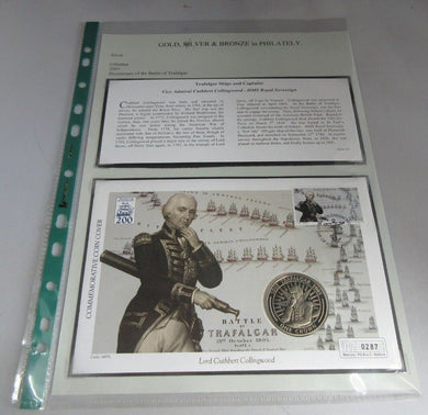 1805-2005 TRAFALGAR LORD CUTHBERT COLLINGWOOD 2005 PROOF 1 CROWN COIN COVER PNC