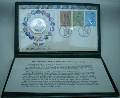1873-1973 COUNTY CRICKET SILVER MEDALLIC FIRST DAY COVER/PNC COA PADDED CASE