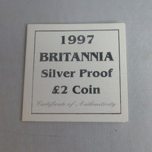 Load image into Gallery viewer, 1997 Britannia First Year Royal Mint 1oz Silver Proof UK £2 Coin Boxed + COA Cc1
