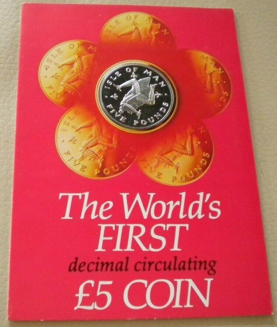 1981 WORLDS FIRST DECIMAL £5 POUND COIN ISLE OF MAN FIRST £5 SILVER PROOF-CC1
