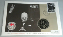 Load image into Gallery viewer, THE CHURCHILL EFFECT END OF WORLD WAR II 2005 PROOF £5 COIN COVER PNC &amp;INFO CARD
