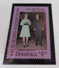 Load image into Gallery viewer, 1986 QUEEN ELIZABETH II 60TH BIRTHDAY DOMINICA STAMPS &amp; ALBUM SHEET
