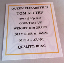 Load image into Gallery viewer, 2017 TOM KITTEN QEII BUNC 50P FIFTY PENCE COIN QUAD CAPSULE &amp; COA
