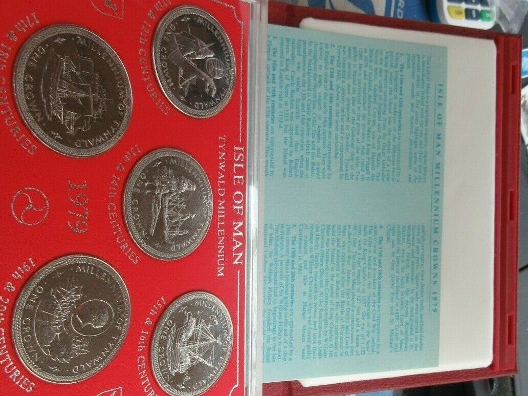 1979 MILLENIUM OF TYNWOLD 5 COIN SET BUNC IN ROYAL MINT LEATHER BOOK RED