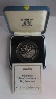 1994 D-Day Commemorative Royal Mint Silver Proof UK 50p Coin Boxed COA