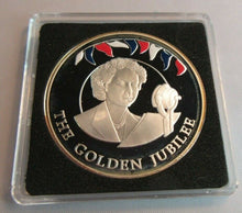 Load image into Gallery viewer, 2002 QEII GOLDEN JUBILEE 1ST RADIO BROADCAST PROOF 50P CROWN SILVER COLOUR BOXED
