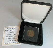 Load image into Gallery viewer, 1889 QUEEN VICTORIA  HALF PENNY LAUREL BUST UNCIRCULATED IN QUAD CAP AND BOX
