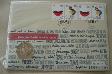 1904-2004 ENTENTE CORDIALE, BUNC - 2004 £5 COIN COVER PNC WITH INFORMATION CARD