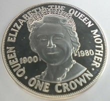 Load image into Gallery viewer, QUEEN ELIZABETH THE QUEEN MOTHER ONE CROWN ISLE OF MAN 1980 SILVER PROOF BOXED
