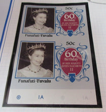 Load image into Gallery viewer, 1986 QEII 60TH BIRTHDAY IMPERFORATE MNH FUNAFUTI TUVALU STAMPS &amp; ALBUM SHEET
