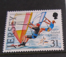 Load image into Gallery viewer, 1997 JERSEY ISLAND GAMES DECIMAL STAMPS X 4 MNH IN STAMP HOLDER
