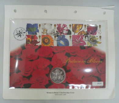 1996 BRITAIN IN BLOOM, GIBRALTAR BUNC 1 CROWN COIN COVER, PNC WITH INFO SHEET