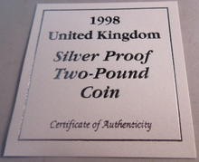 Load image into Gallery viewer, 1998 £2 SHOULDERS OF GIANTS SILVER PROOF TWO POUND COIN BOXED ROYAL MINT COIN
