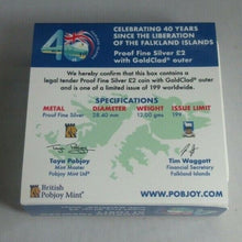 Load image into Gallery viewer, 2022 40th Anniv Liberation of Falklands Silver Proof £2 Coin ONLY 199 Box/COA
