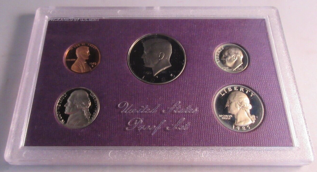 USA 1985 UNITED STATES PROOF SET IN CLEAR HARD CASE & OUTER BOX/COVER US MINT