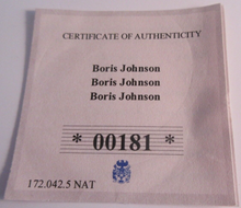Load image into Gallery viewer, 2019 BORIS JOHNSON GOLD PLATED PROOF MEDALLION WITH COA &amp; CLEAR FLIP
