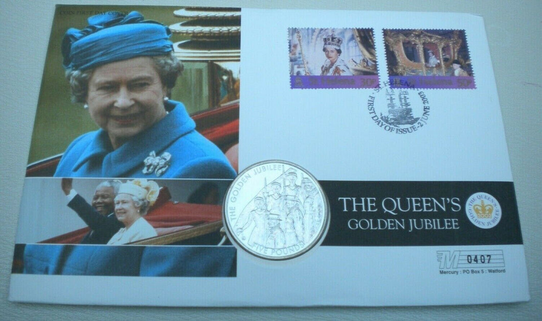 2002 THE QUEEN'S GOLDEN JUBILEE BAILIWICK  OF JERSEY £5 CROWN COVER PNC