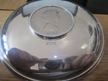 Load image into Gallery viewer, 1974 CHURCHILL STIRLING SILVER DISH 100 MM 78 GRAMS WITH HIS WIFES SIGNITURE
