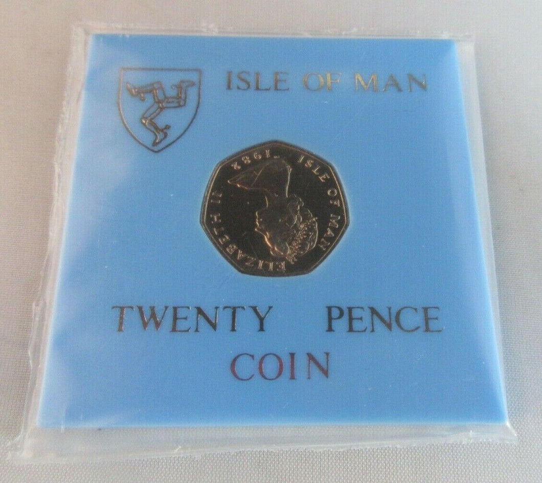 1982 ISLE OF MAN 20P TWENTY PENCE COIN IN ORIGINAL SEALED PACK - FIRST YEAR