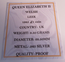 Load image into Gallery viewer, 1985 £1 ONE POUND SILVER PROOF COIN WELSH LEEK BOX &amp; COA
