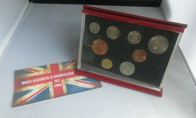 1966 QUEEN ELIZABETH II PRE DECIMAL 8 COIN SET IN HARD CASE & ROYAL MINT BOOK 00