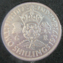 Load image into Gallery viewer, 1937 KING GEORGE VI BARE HEAD .500 SILVER FLORIN TWO SHILLING COIN WITH CAPSULE
