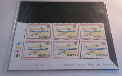 1978 RHODESIA 75 YEARS POWERED FLIGHT 1903-1978 25C BLOCK 6 STAMPS MNH T/LIGHTS