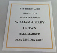 Load image into Gallery viewer, THE MILLIONAIRES COLLECTION WILLIAM &amp; MARY CROWN H-MARKED SILVER PROOF BOX &amp; COA
