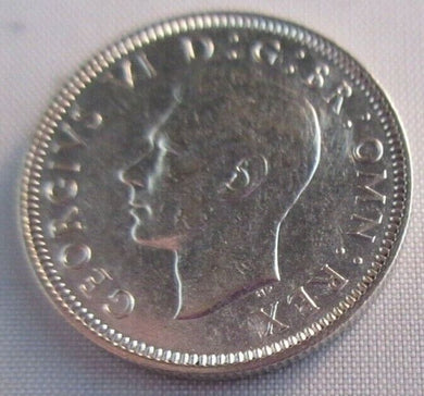 1944 KING GEORGE VI BARE HEAD .500 SILVER aUNC ONE SHILLING COIN & CLEAR FLIP E2