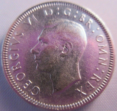 1941 KING GEORGE VI BARE HEAD .500 SILVER aUNC ONE SHILLING COIN & CLEAR FLIP E1