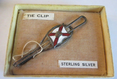 VINTAGE TIE PIN ENAMELED JERSEY FLAG STERLING SILVER TIE PIN BOXED