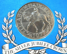 Load image into Gallery viewer, 1952-1977 COMMEMORATING THE ROYAL SILVER JUBILEE QEII - 1977 CROWN COIN ON CARD
