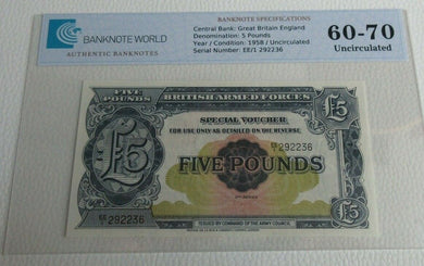 BRITAN ARMED FORCES £5 NOTE Uncirculated 1958 FIVE Pound GRADED EE1 292236