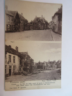 WWI POSTCARD YPRES LITTLE STREET BEFORE & AFTER BOMBARDMENT A2