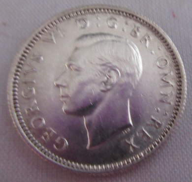 1942 KING GEORGE VI BARE HEAD .500 SILVER UNC 6d SIXPENCE COIN IN CLEAR FLIP