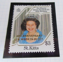 Load image into Gallery viewer, 1986 QUEEN ELIZABETH II 60TH BIRTHDAY ST KITTS STAMPS &amp; ALBUM SHEET
