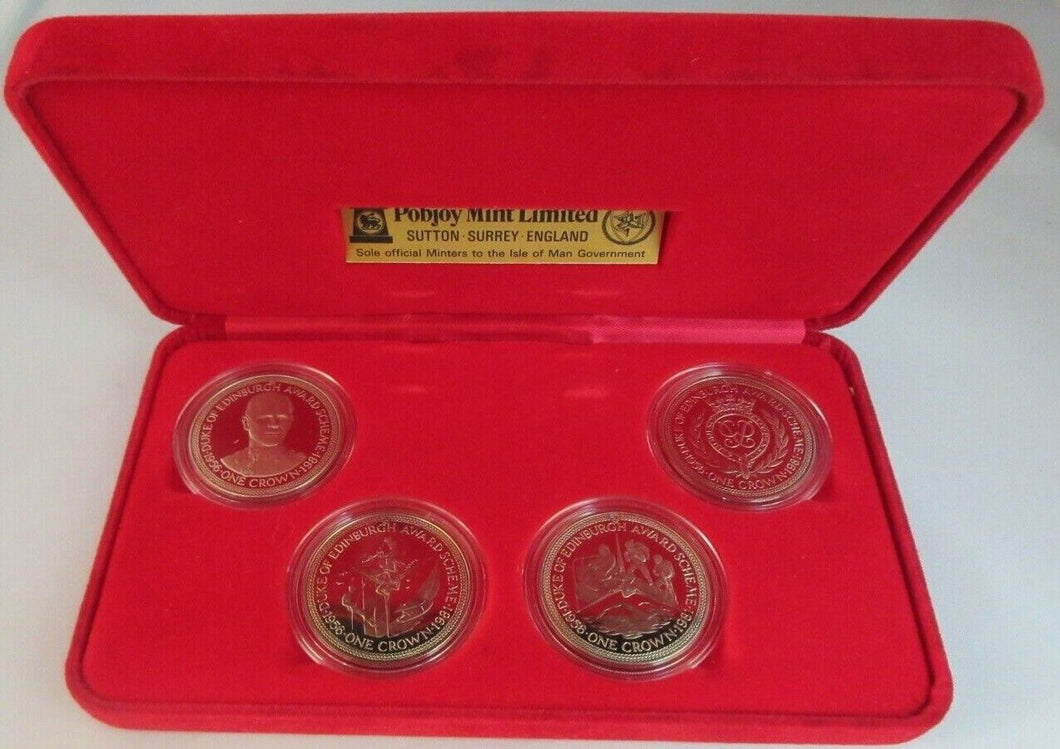 DUKE OF EDINBURGH AWARD SCHEME 1956-1981 IOM ONE CROWN COIN SET OF 4 BOXED