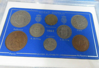 UK 1963 QUEEN ELIZABETH II 8 COIN SET IN CLEAR CASE ROYAL MINT BOOK OPTIONAL