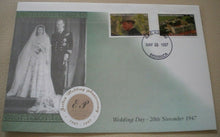 Load image into Gallery viewer, 1947-1997 WEDDING DAY &amp; GOLDEN WEDDING QEII &amp; PRINCE PHILIP DOUBLE STAMP COVER
