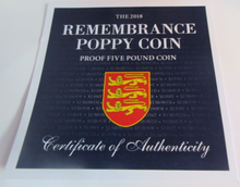 Load image into Gallery viewer, 2018 LEST WE FORGET JERSEY PROOF £5 FIVE POUND POPPY COIN COLORISED BOX &amp; COA
