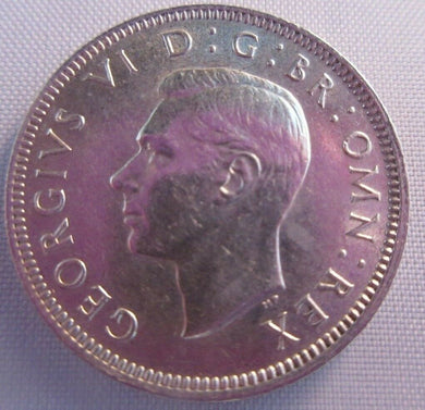 1945 KING GEORGE VI BARE HEAD .500 SILVER UNC ONE SHILLING COIN & CLEAR FLIP S2