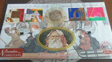 1999 FATHER CHRISTMAS GIBRALTAR PROOF 50P COIN VERY SCARCE BENHAM SILK PNC +COA