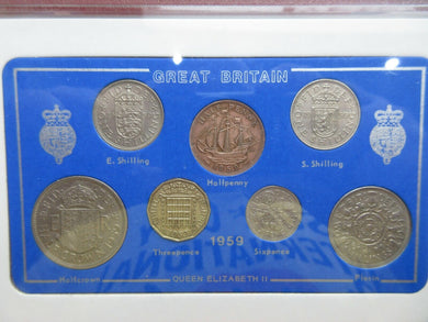 UK 1959 QUEEN ELIZABETH II 7 COIN SET IN CLEAR CASE ROYAL MINT BOOK OPTIONAL