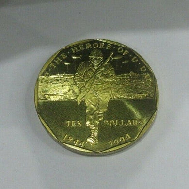 Heroes of D-Day 1994 Marshall Islands $10 Ten Dollars Brass Proof-Like Coin
