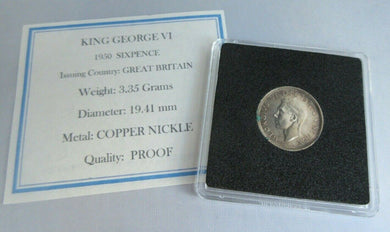 1950 KING GEORGE VI SIXPENCE 6d PROOF COIN IN QUADRANT CAPSULE WITH COA
