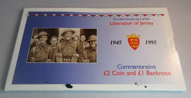 1995 50TH ANNIVERSARY OF THE LIBERATION OF JERSEY £2 COIN & £1 BANKNOTE SET