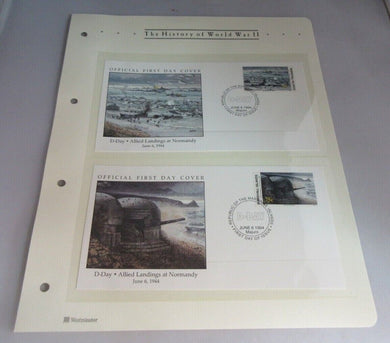 1994 D-DAY ALLIED LANDINGS AT NORMANDY FIRST DAY STAMP COVERS X 2 & ALBUM SHEET