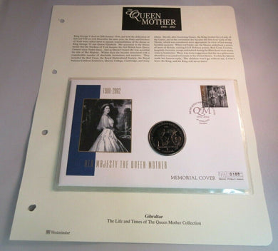 1900-2002 HER MAJESTY THE QUEEN MOTHER GIBRALTAR PROOF 2002 CROWN COIN COVER PNC